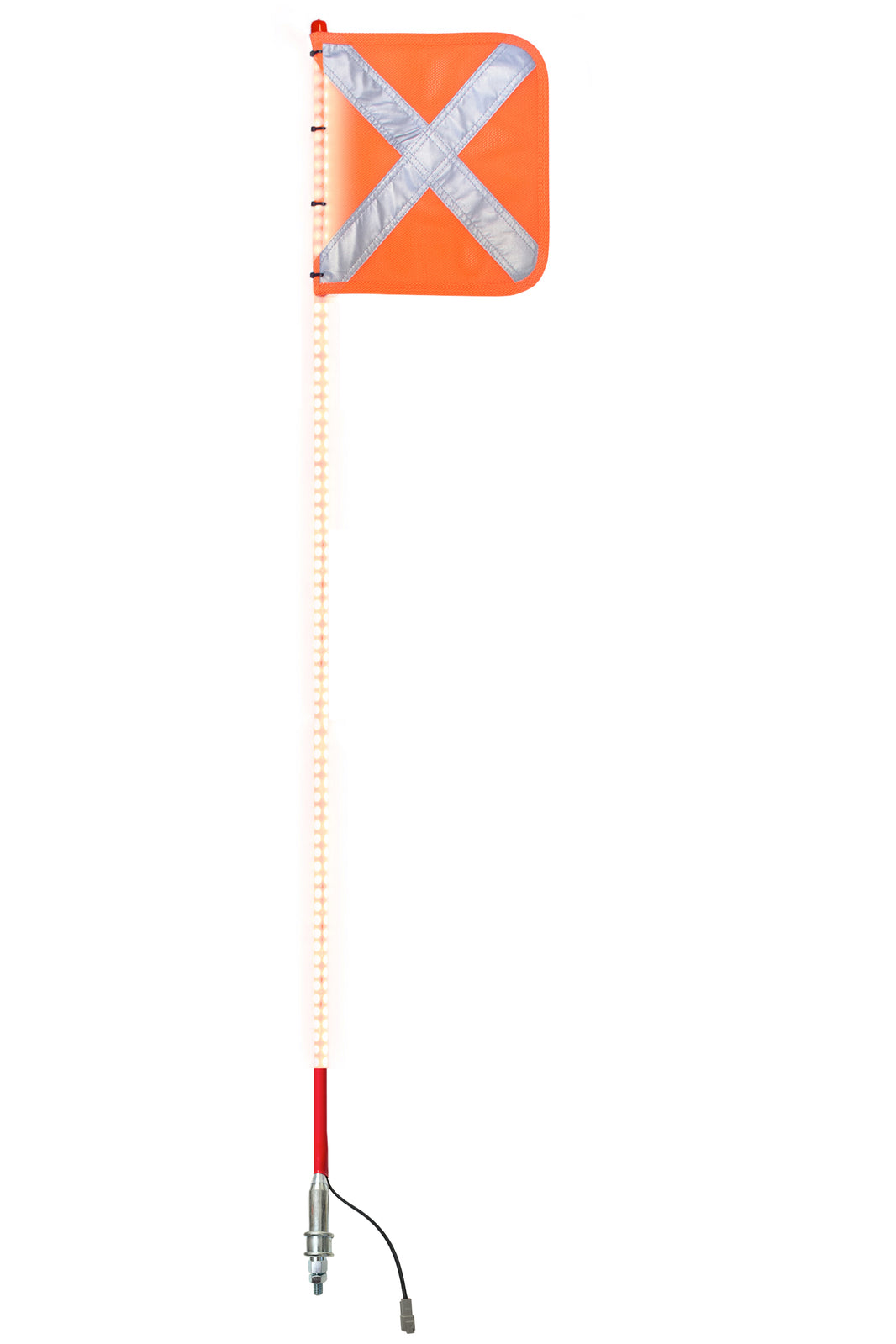 Buggy whip with the LED light in the on position, designed to enhance the visibility and safety of off-road vehicles, featuring a bright and flexible lighted construction for secure mounting.