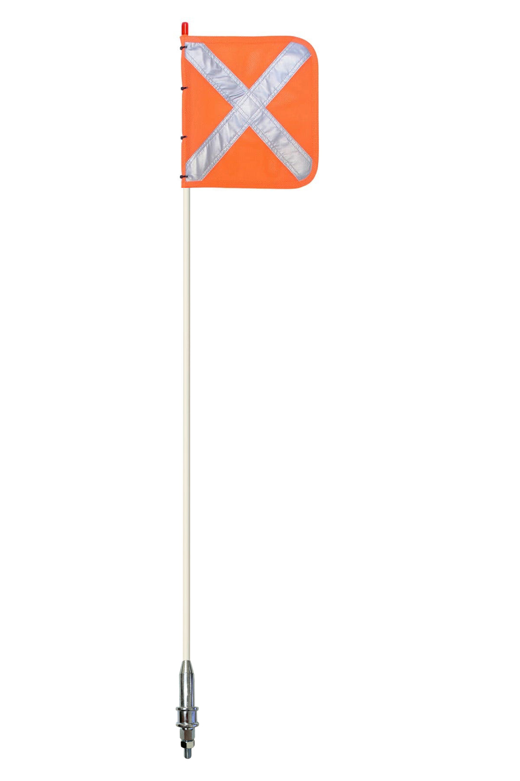 Buggy whip with a white flag attached, designed to enhance the visibility and safety of off-road vehicles, featuring a sturdy and flexible pole for secure mounting.