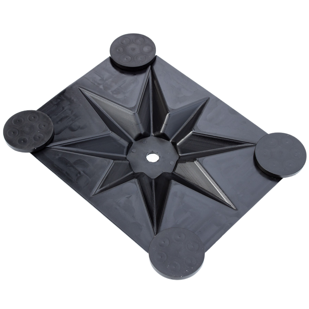 Bottom view of Vehicle Safety Flag (VSF) rubber feet, illustrating its base structure for enhanced stability on various surfaces.