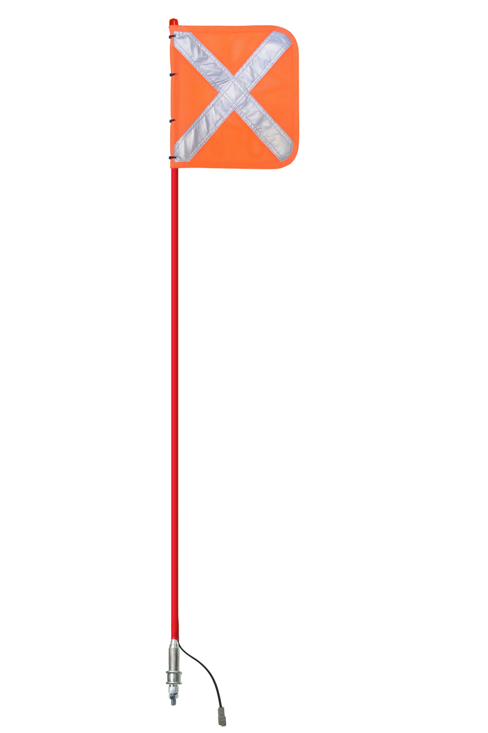 Buggy whip in the off position, showcasing its flexible design for enhanced visibility and safety when illuminated.