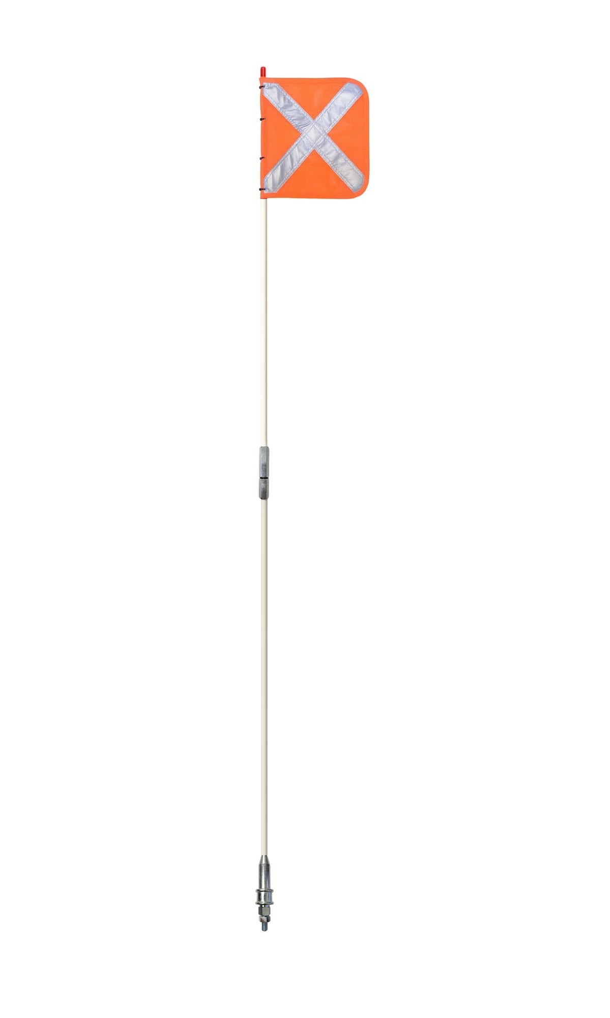 Buggy whip with a white safety flag attached, designed to improve the visibility and safety of off-road vehicles, featuring a durable and flexible construction for secure mounting.